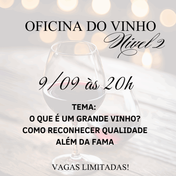 Oficina do Vinho Nivel 2 |  9 de Julho | O que é um grande vinho? Como reconhecer qualidade além da fama